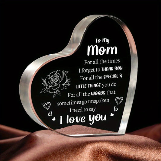 1pc Mother's Day Gift Sign Heart Shaped Plaque Personalized Gift For Mother Desktop Souvenir Decoration I Love You Mom