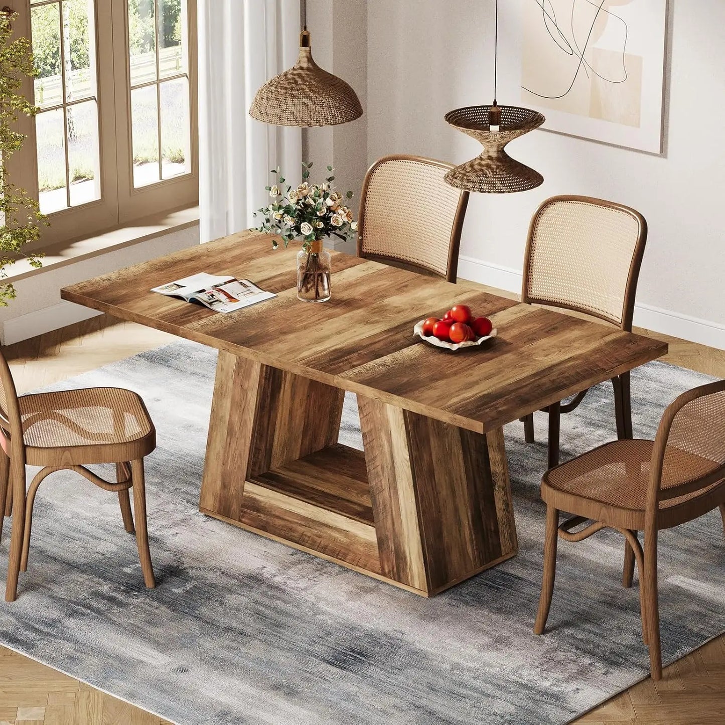 Dining Table for 4 to 6 People, with Sturdy Base for Kitchen, Dining Room or Breakfast nook