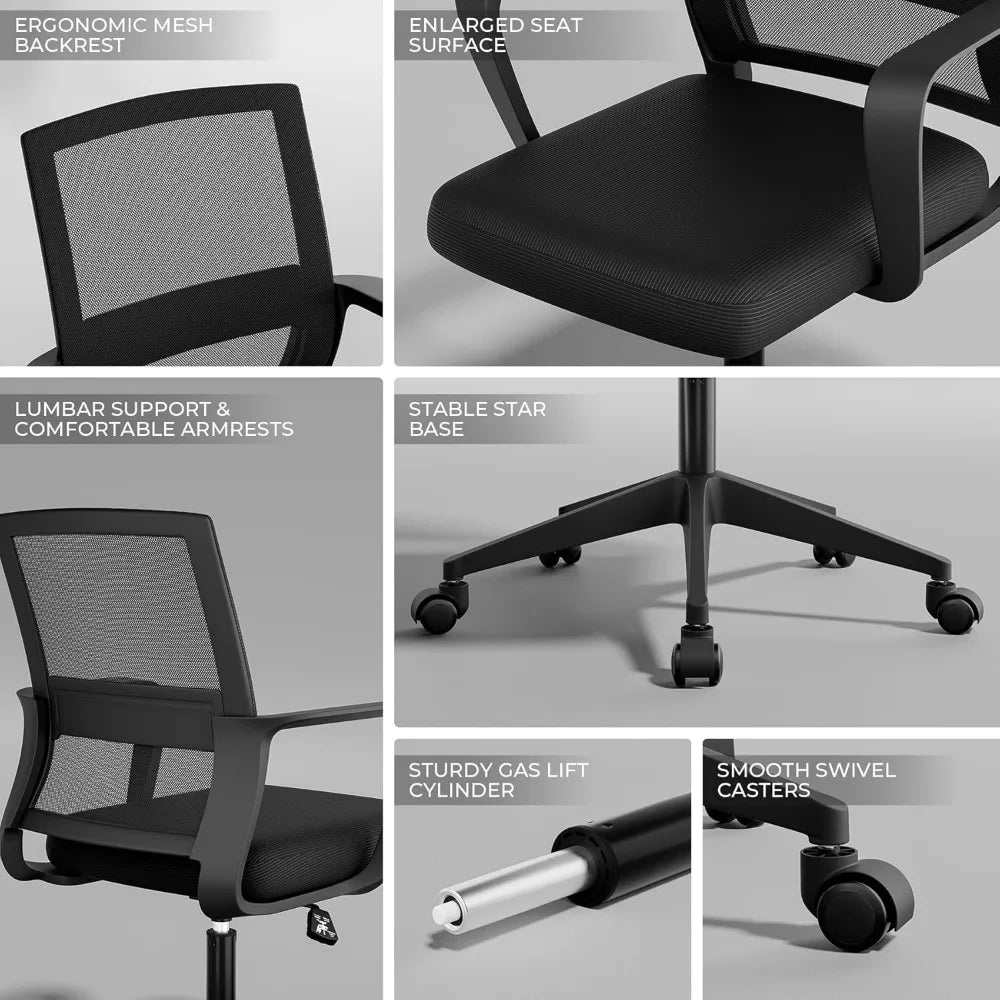 Mid-Back Upholstery and Mesh Office Chair Black Height-Adjustable Armrests