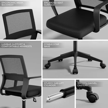 Mid-Back Upholstery and Mesh Office Chair Black Height-Adjustable Armrests