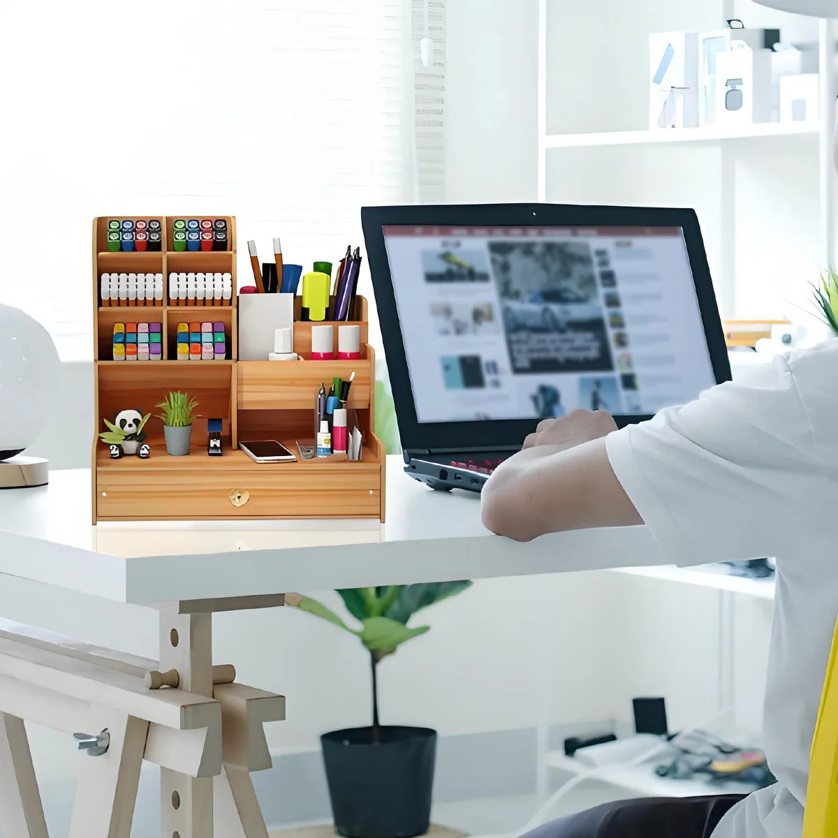 Simple Wooden Pen Holder Storage Box, Stationery Storage Shelf, With Drawer Suitable for Multi Scene Study Rooms Offices