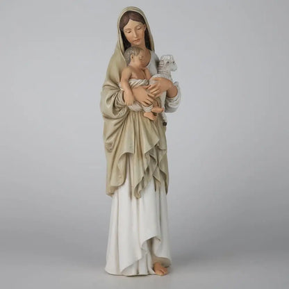 Handcrafted 13 inch Catholic Madonna Statue With Lamb, Religious Decor for Home