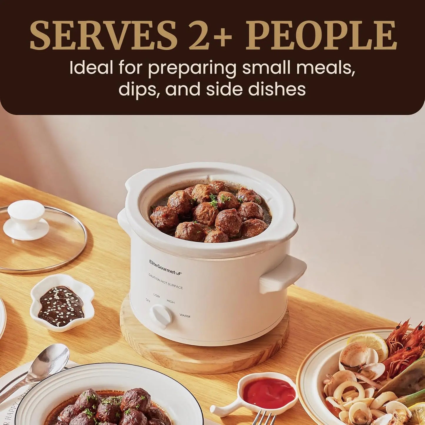 Electric Slow Cooker with Ceramic Pot, Adjustable Temp for Entrees, Sauces, Stews & Dips, Dishwasher Safe With Glass Lid