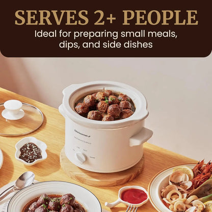 Electric Slow Cooker with Ceramic Pot, Adjustable Temp for Entrees, Sauces, Stews & Dips, Dishwasher Safe With Glass Lid