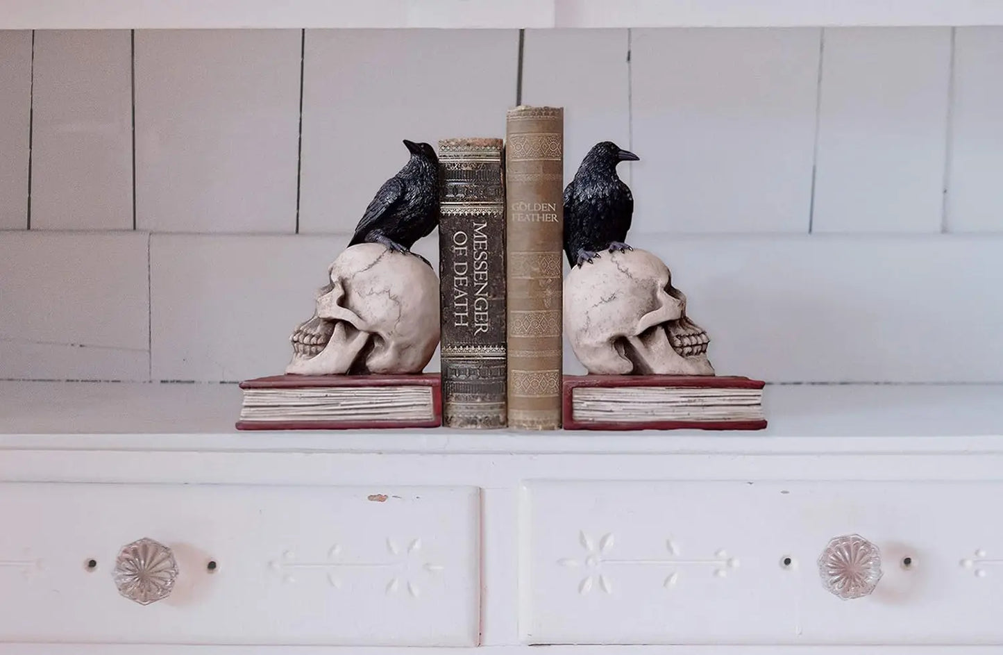 Gothic Raven Skull Bookends Set