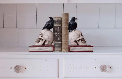 Gothic Raven Skull Bookends Set
