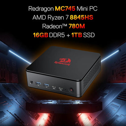 Redragon MPC745 Mini PC AI NPU AMD Ryzen 7 8845HS Processor(MAX 5.1 GHz), Mini Desktop Computer, Radeon 780M Graphics & 16GB DDR
