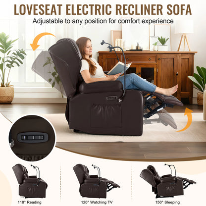 Electric Recliner Loveseat for Seniors, Massage & Heat, Dual Motor, 350LBS Capacity, Cat-Claw Leather, For Living Room