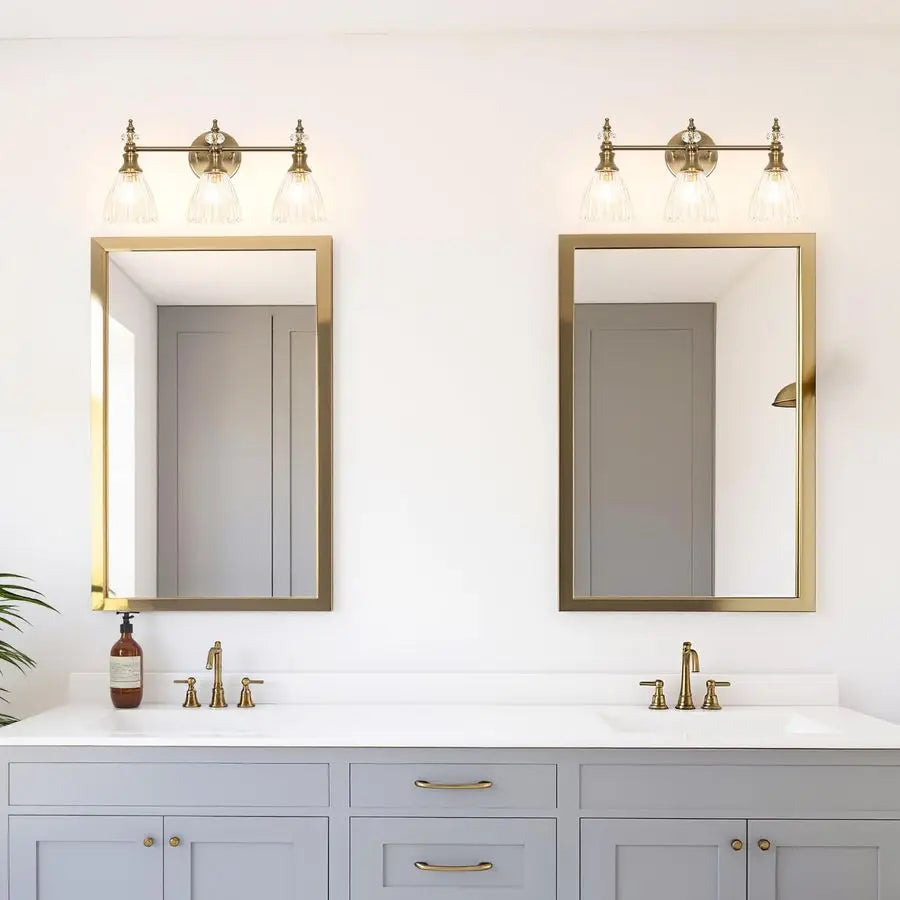 18.9 Inch Brushed Gold Vanity Lights over Mirror, Brown Bronze Wall Sconce with Glass Shade