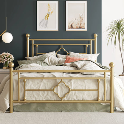 Metal Platform Bed Frame, Vintage Victorian Style, Wrought Iron Headboard and Footboard