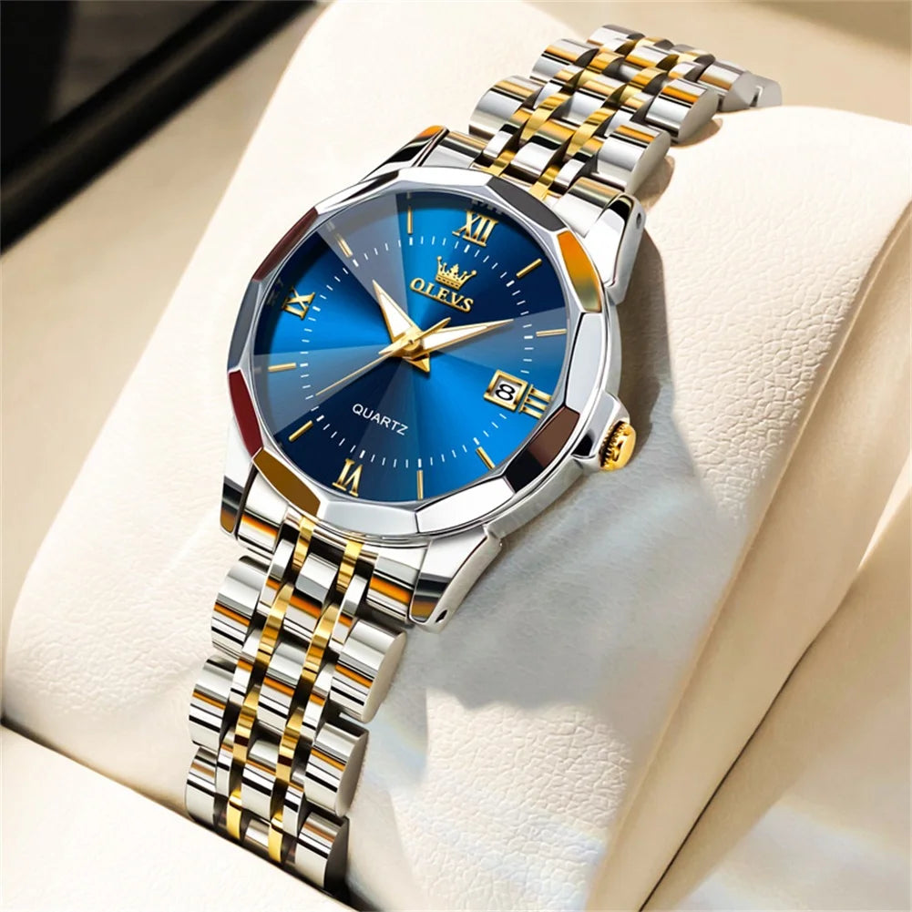 Ladies Waterproof Stainless Steel Luminous Dial and Date Quartz Watch