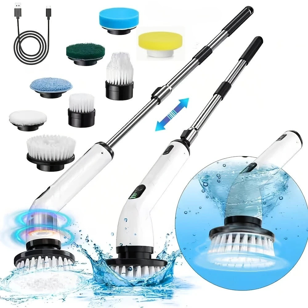 9-in-1 USB Rechargeable Electric Cleaning Brush With Telescopic Handle and 8 Brush Heads Multi-Surface Cleaner