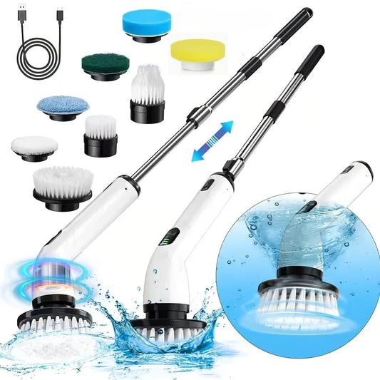 9-in-1 USB Rechargeable Electric Cleaning Brush With Telescopic Handle and 8 Brush Heads Multi-Surface Cleaner