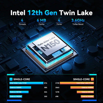 18.5-inch Intel N150 business laptop 16GB DDR4 512GB SSD 180 ° opening and  closing 3.6GHz long battery life metal shell