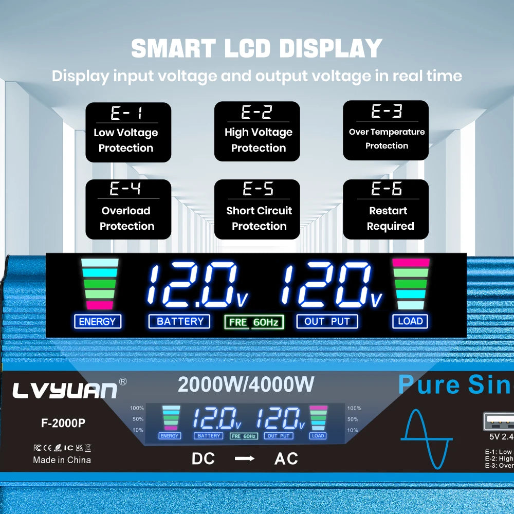 4000W Pure Sine Wave Inverter DC 12v/24v To AC 110v