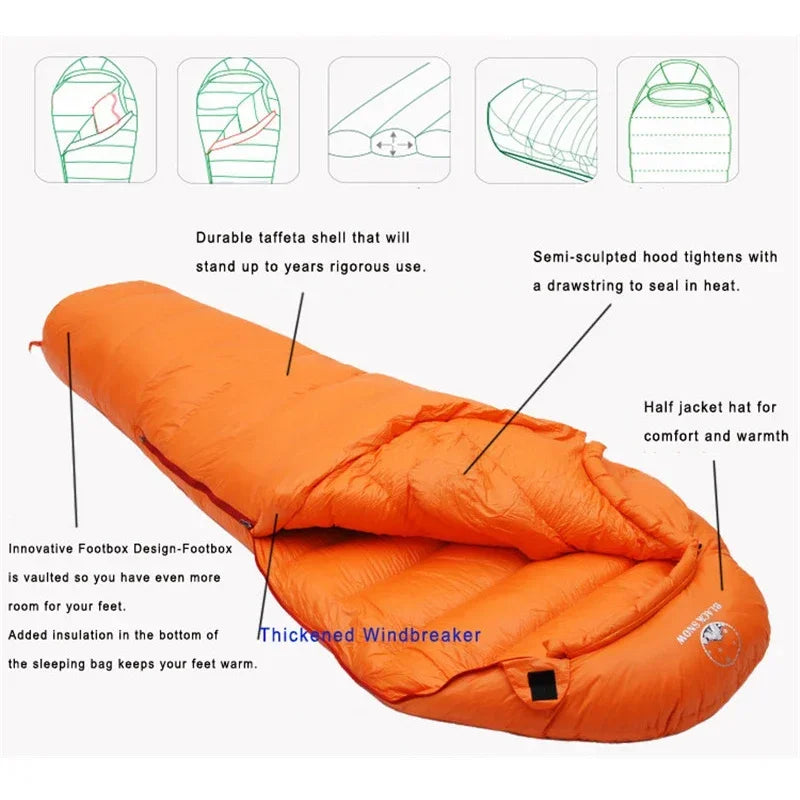 Very Warm White Goose Down Filled Adult Mummy Style Sleeping Bag