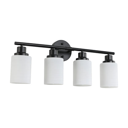 Modern 4/5/6 Vanity Bathroom Mirror Lights, With Frosted White Glass Lampshades and Black Iron Frame