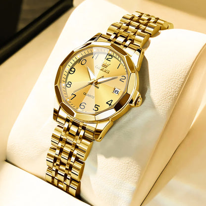 Ladies Waterproof Stainless Steel Luminous Dial and Date Quartz Watch
