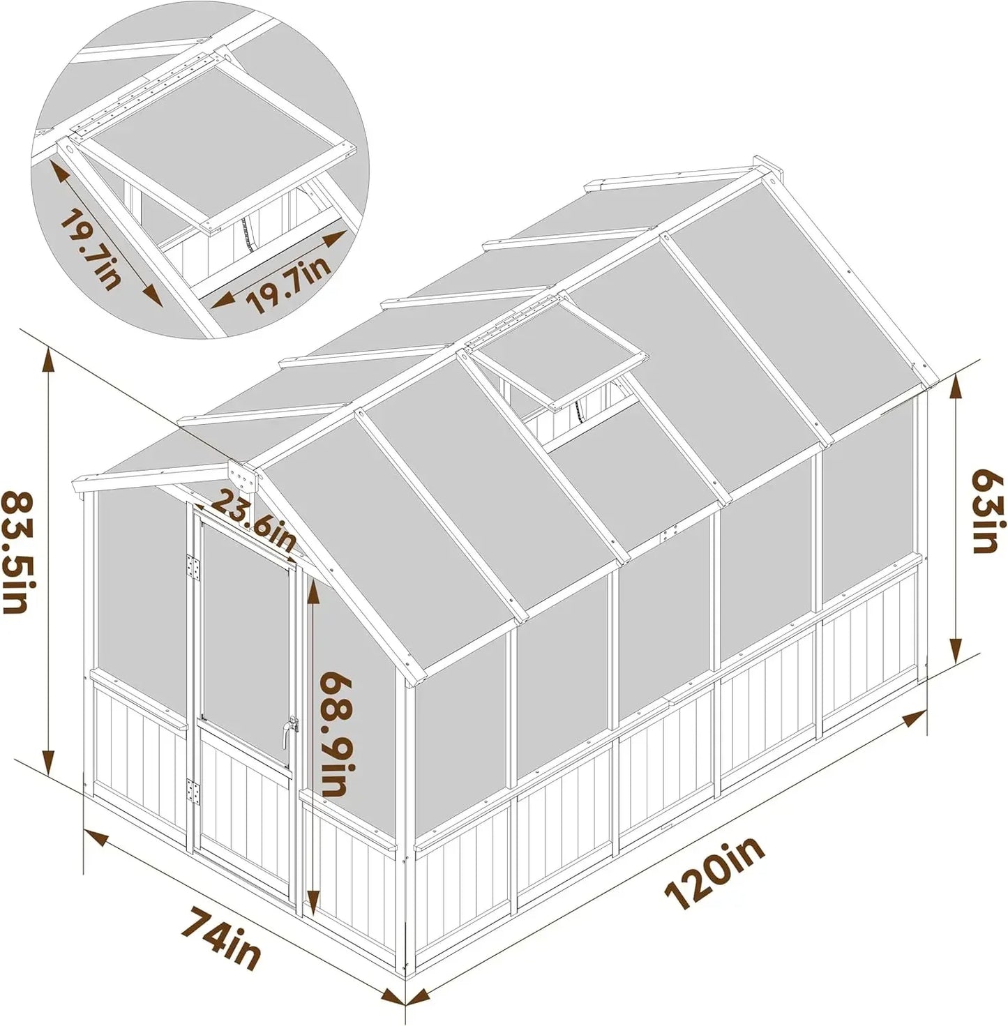 6x10 FT Green House for Outdoor, 6MM Thick Polycarbonate Panel Wooden Walk-in Greenhouse Kit with Lockable Door