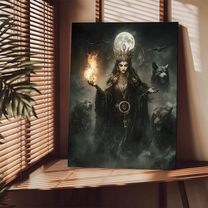 Dark Gothic Fantasy Hecate Canvas - Pagan Magic Goddess Poster Waterproof Wall Art, Oil Painting Style, Gift