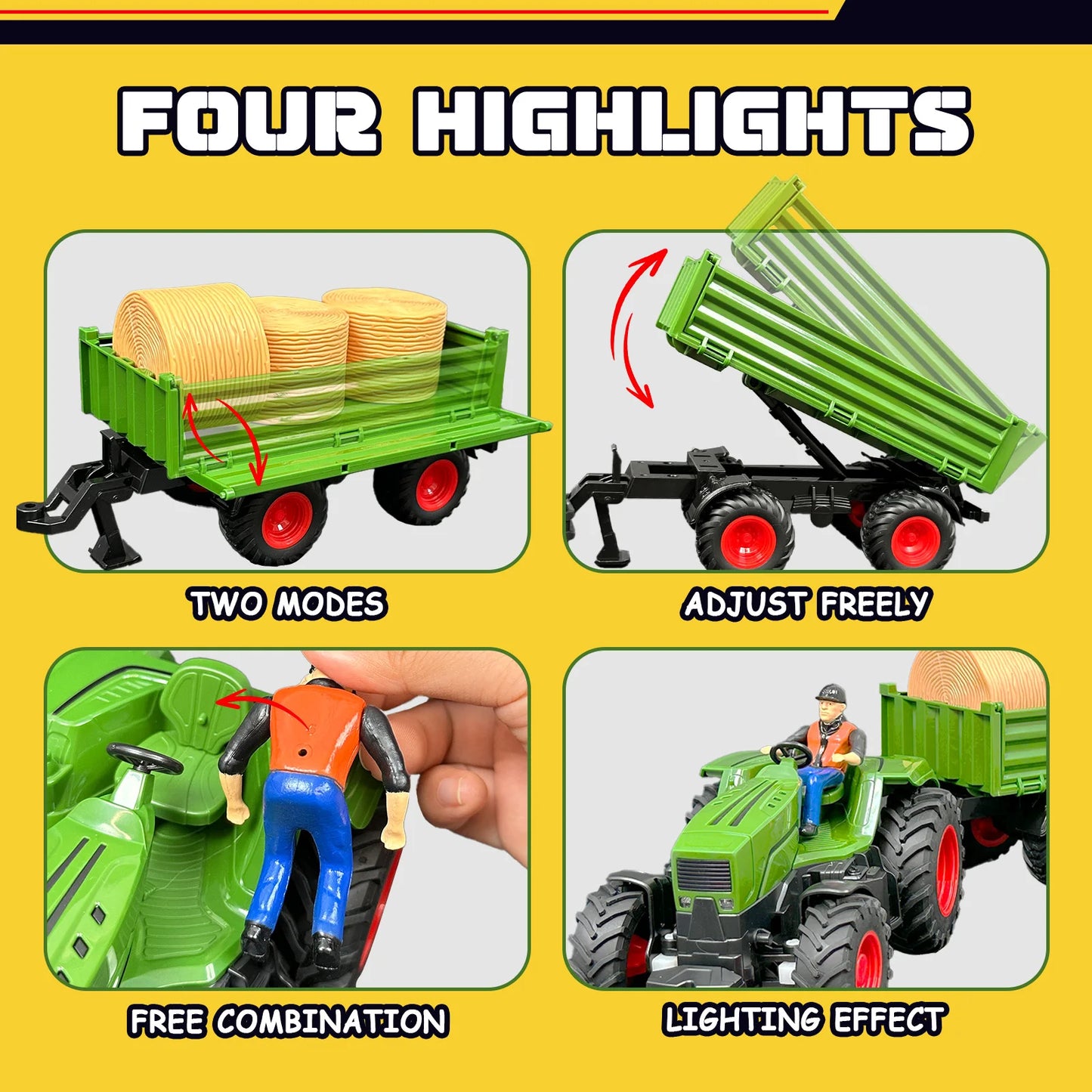 Remote Control Farm Tractor Toy - Realistic RC Farming Vehicle, Multi-Part Rechargeable Tractor for Kids