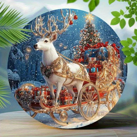 "Vintage Christmas Reindeer & Snow Carriage Wall Decor – Retro Snow Scene Gift | Holiday Home Decoration"