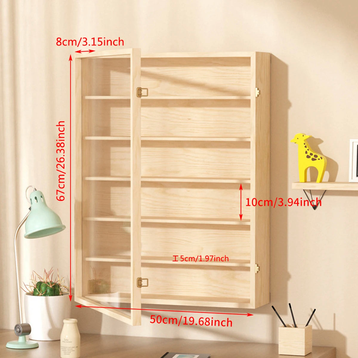 6-layers Solid Wood Wall Mounted Dust-Proof Display Cabinet