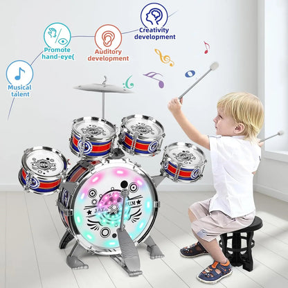 Mini Jazz Drum Set With 6 Drums and Stool