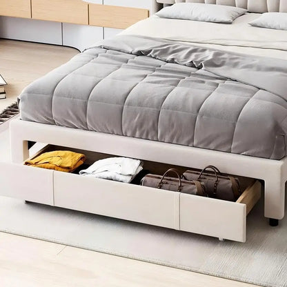 Queen Size Upholstered Platform Bed Frame with Storage Drawers
