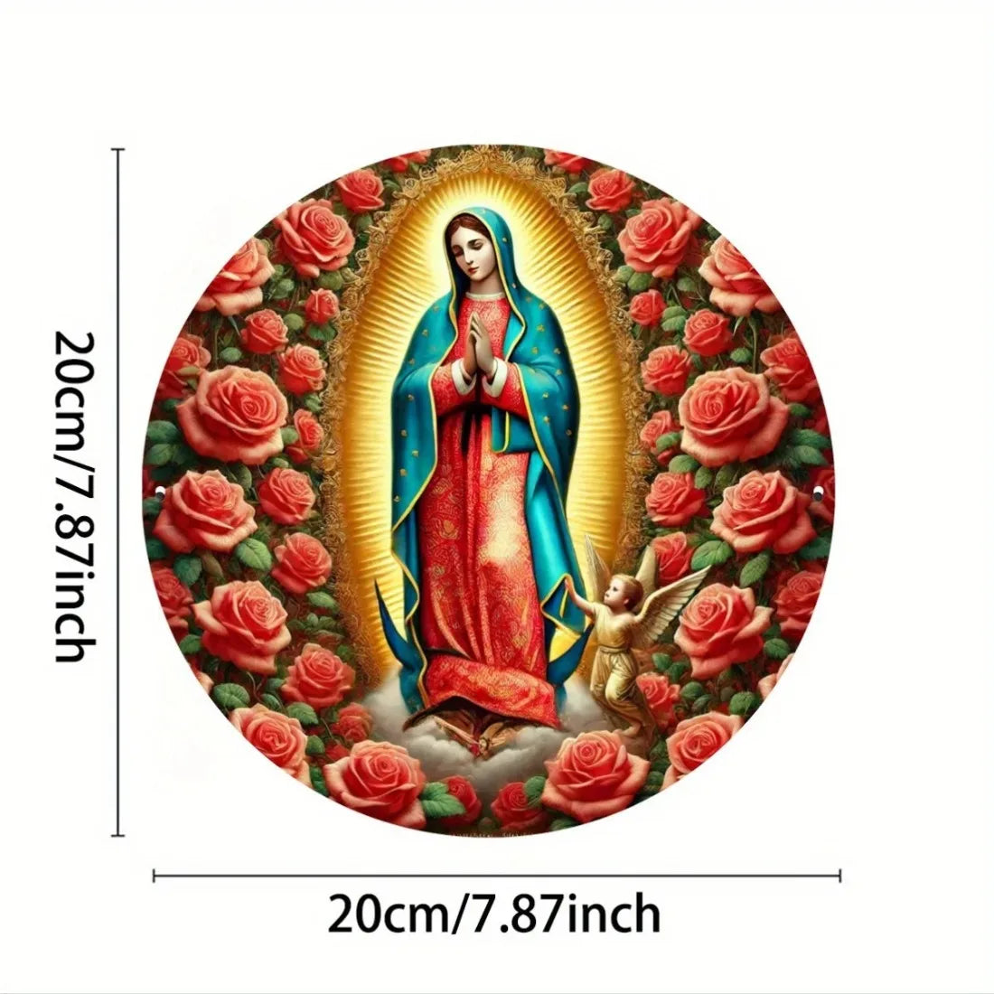 Virgin Mary Wall Décor Art, Waterproof Red Rose Hanging Plaque