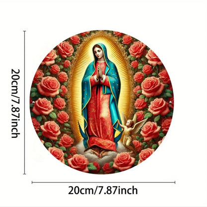 Virgin Mary Wall Décor Art, Waterproof Red Rose Hanging Plaque