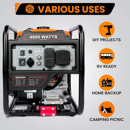 4000 Watt Generators Portable Gas Generator Inverter Quiet for Home and Camping
