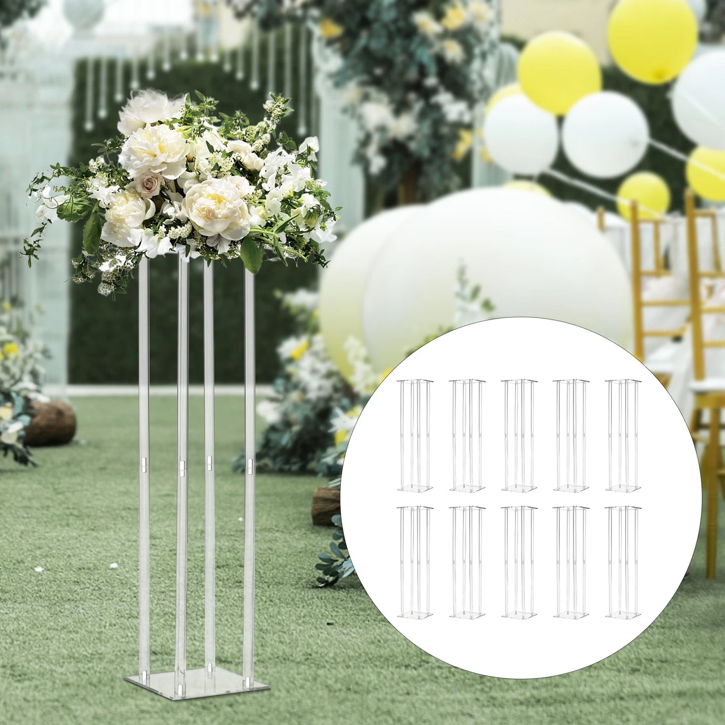10x10x31.5 Inch Rectangle Acrylic Wedding Centerpiece Flower Pedestal Clear Column