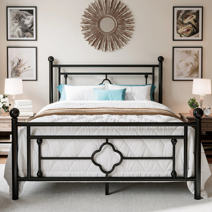 Metal Platform Bed Frame, Vintage Victorian Style, Wrought Iron Headboard and Footboard