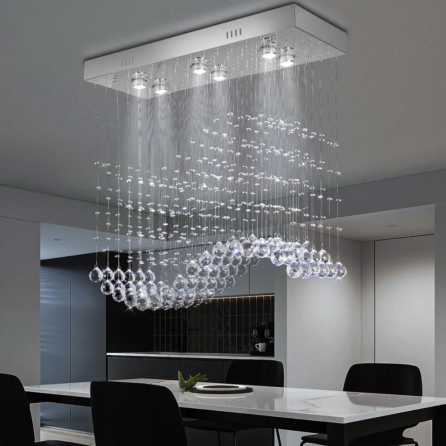 31.5'' Rectangular 6-Light Linear Crystal Chandelier for Kitchen Island