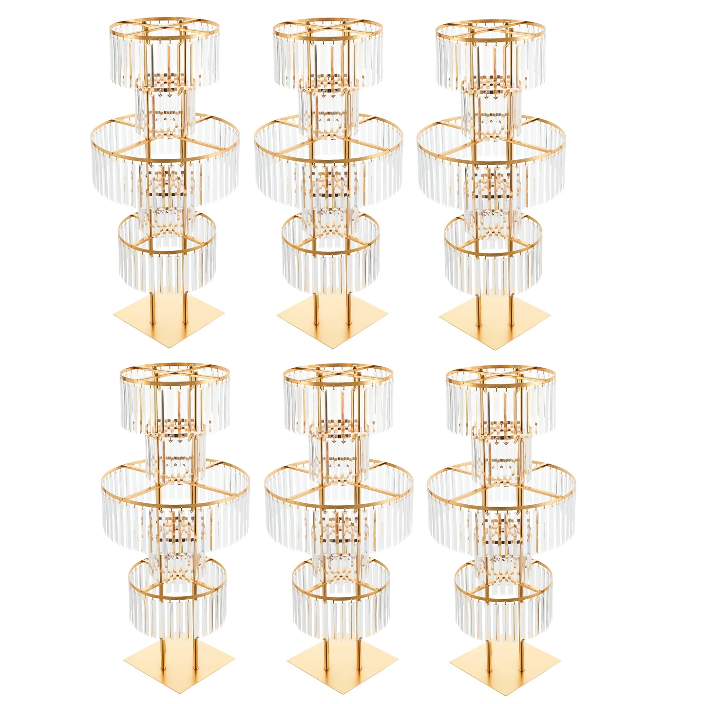 Gold/Silver 5 Tier Wedding Centerpiece 110cm Acrylic Crystal Flower Vase Rack for Floor Table Decor Display Holder,