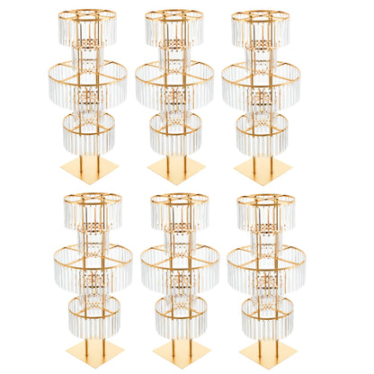 Gold/Silver 5 Tier Wedding Centerpiece 110cm Acrylic Crystal Flower Vase Rack for Floor Table Decor Display Holder,