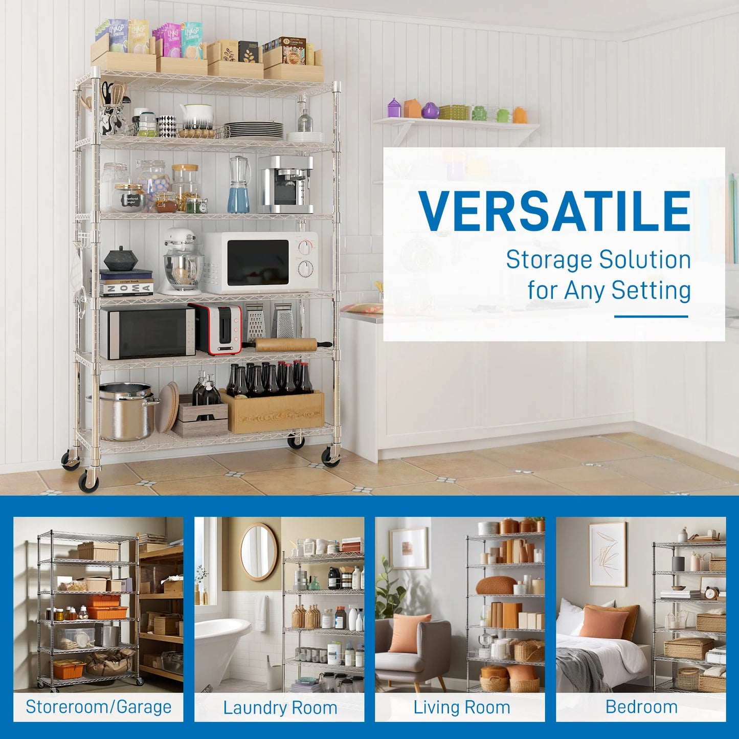 6-Tier Adjustable Metal Shelf with Wheels