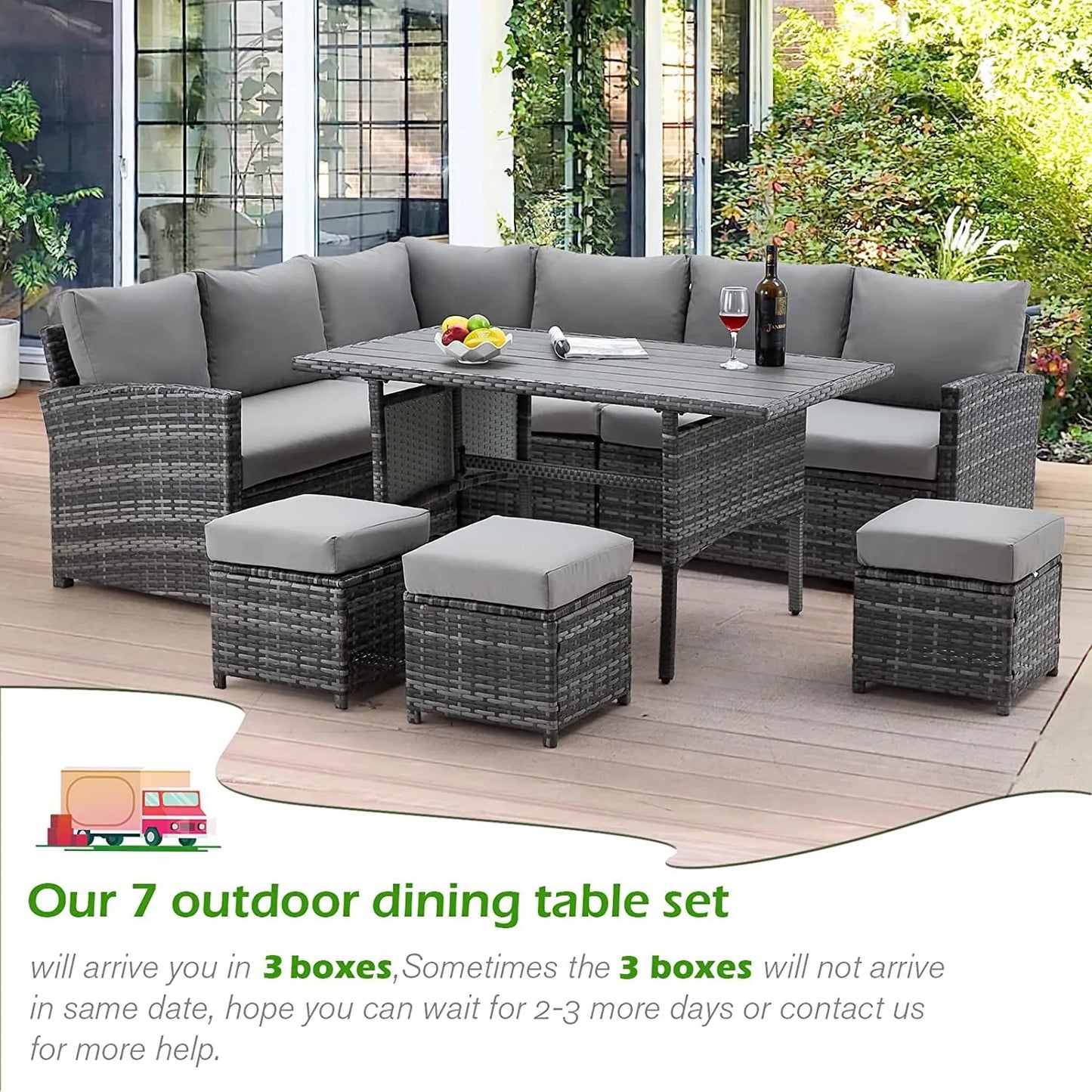 Patio Furniture Sets 7-Pieces Outdoor Sectional Sofa Rattan Wicker Sofa W/ Table