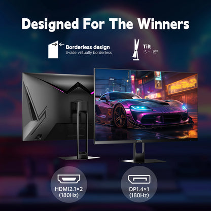 27 inch Gaming Monitor 180hz 1ms | Fast IPS Screen 1080p Monitor, 2 x HDMI 2.0 & 1 x DisplayPort 1.4 Support Freesync