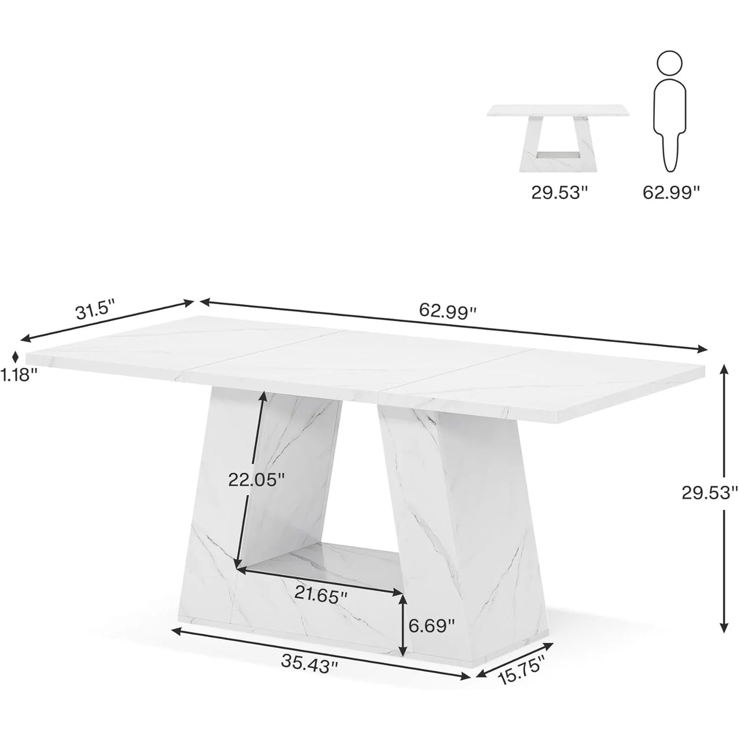 Dining Table for 4 to 6 People, with Sturdy Base for Kitchen, Dining Room or Breakfast nook