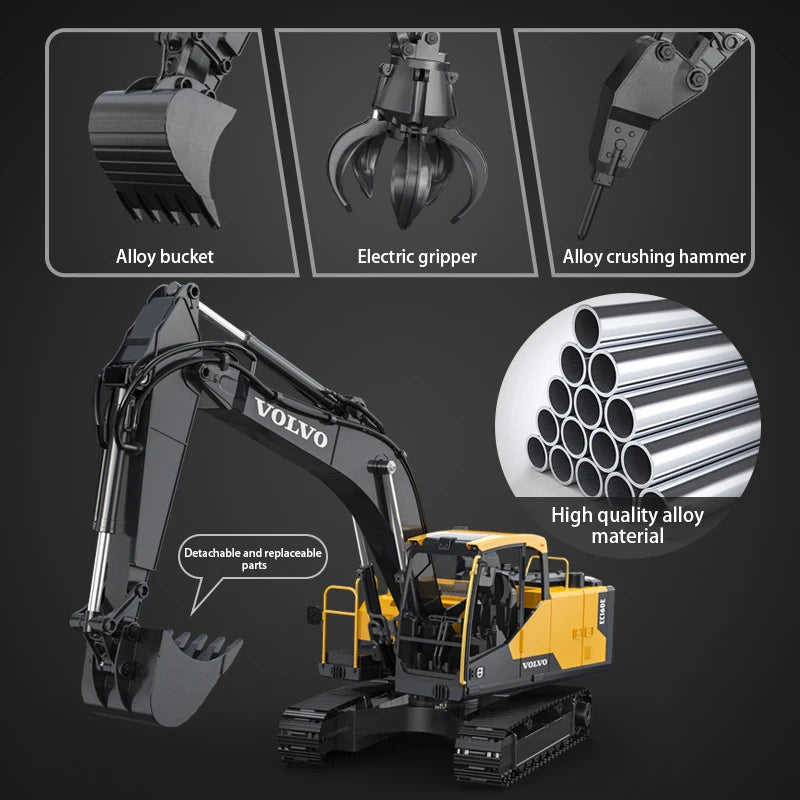 RC Excavator 1/16 Scale, 17CH 3IN1 2.4G APP Dual Remote Control LED Digger