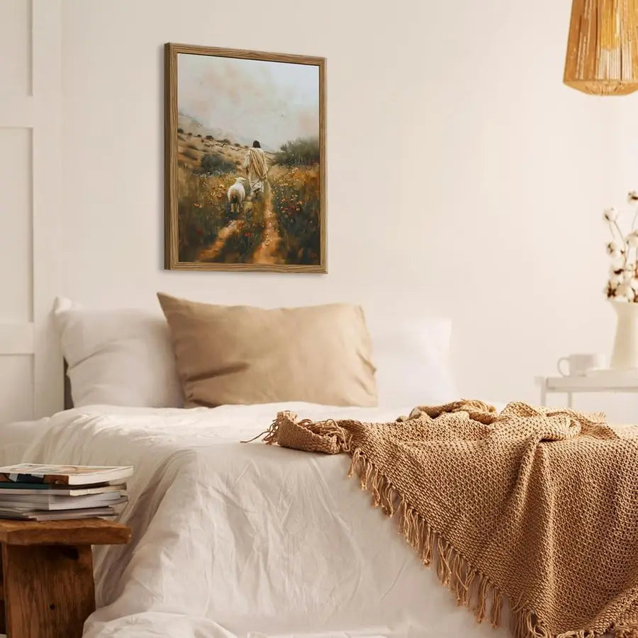 Leaves the 99 Sheep Canvas Wall Art - Jesus and Lamb Painting The Lost Sheep Posters Prints for Living