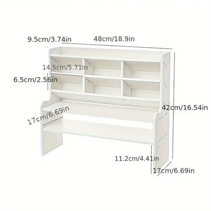 1PC, 2-Tier Desk Organizer & Drawer Storage With Tilt Pen Holder and Raised Bookshelf