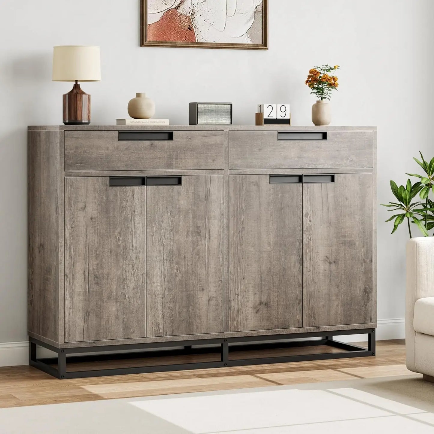 55" Buffet Cabinet with Storage, 2 Drawers and 4 Doors