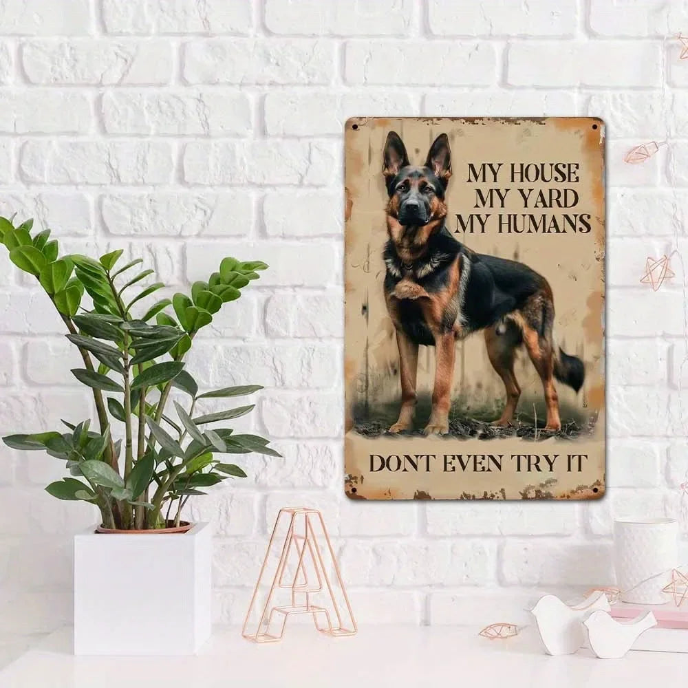 Rustic German Shepherd Guard Sign - 8x12in Aluminum, Yard Home Man Cave Decor, Pet Lover Gift