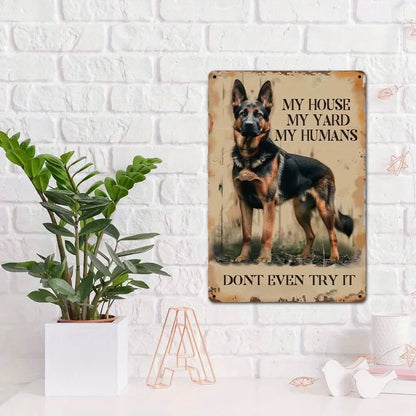Rustic German Shepherd Guard Sign - 8x12in Aluminum, Yard Home Man Cave Decor, Pet Lover Gift