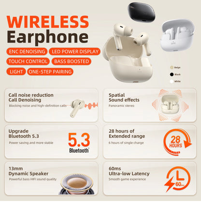 Wireless Bluetooth 5.3, HD Microphone, HIFI Earphones