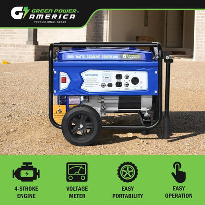 5000W Portable Gas Generator - Manual Start, Ideal for Backup Power, Home, Job Sites, Camping, EPA Approved