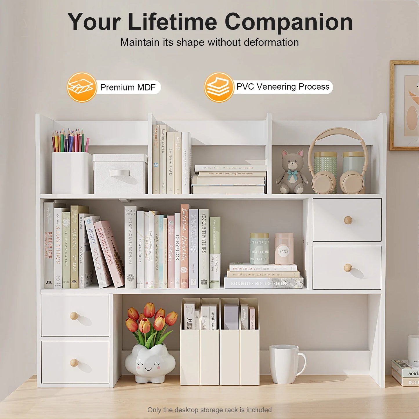 White Bookshelf Desktop Storage Rack